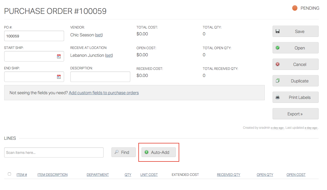 Automatically reorder inventory with reorder points and target quantities