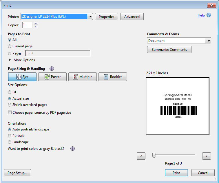 How to print Zebra thermal labels from Heartland Retail on Windows